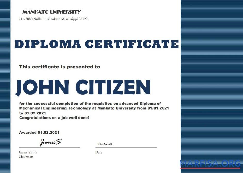 Blank USA mechanical diploma certificate download for verification